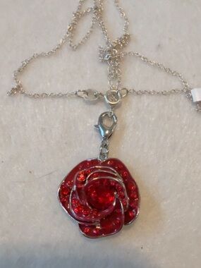 Red Crystal Rose Pendant Silver Necklace - Women Jewelry-Each different necklace